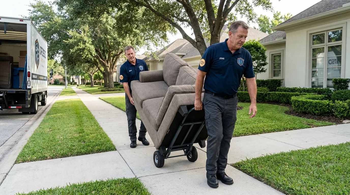 Local residential moving crew loading furniture in Fairland, OK