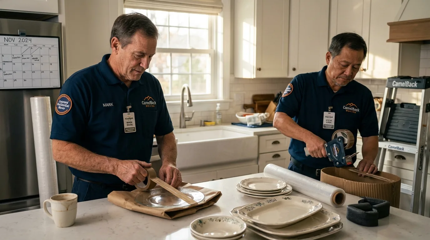 Professional crew packing kitchen dishware in Fairland, OK